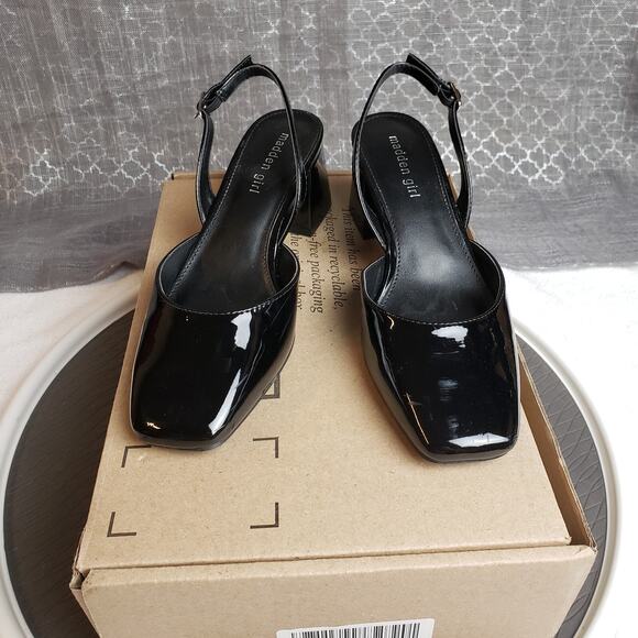 Madden Girl Shoes - Madden Girl Slingback Block Heels Women 8M Black Patent Novvaa Y2K Coquette